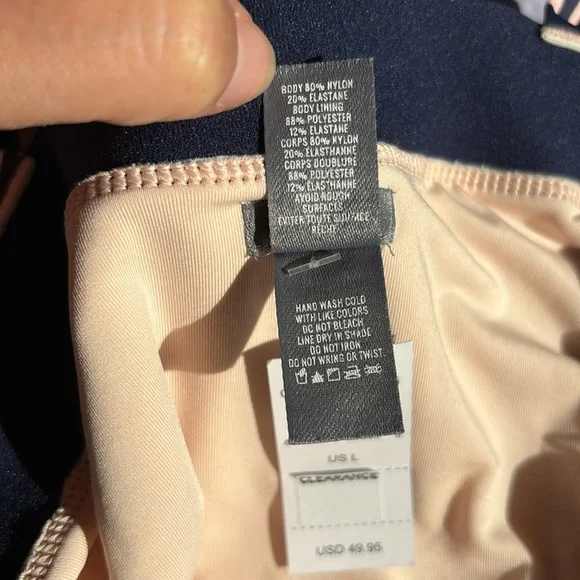 NWT Aerie deep V plunge striped one piece swim suit in navy blue & blush pink - Picture 9 of 11